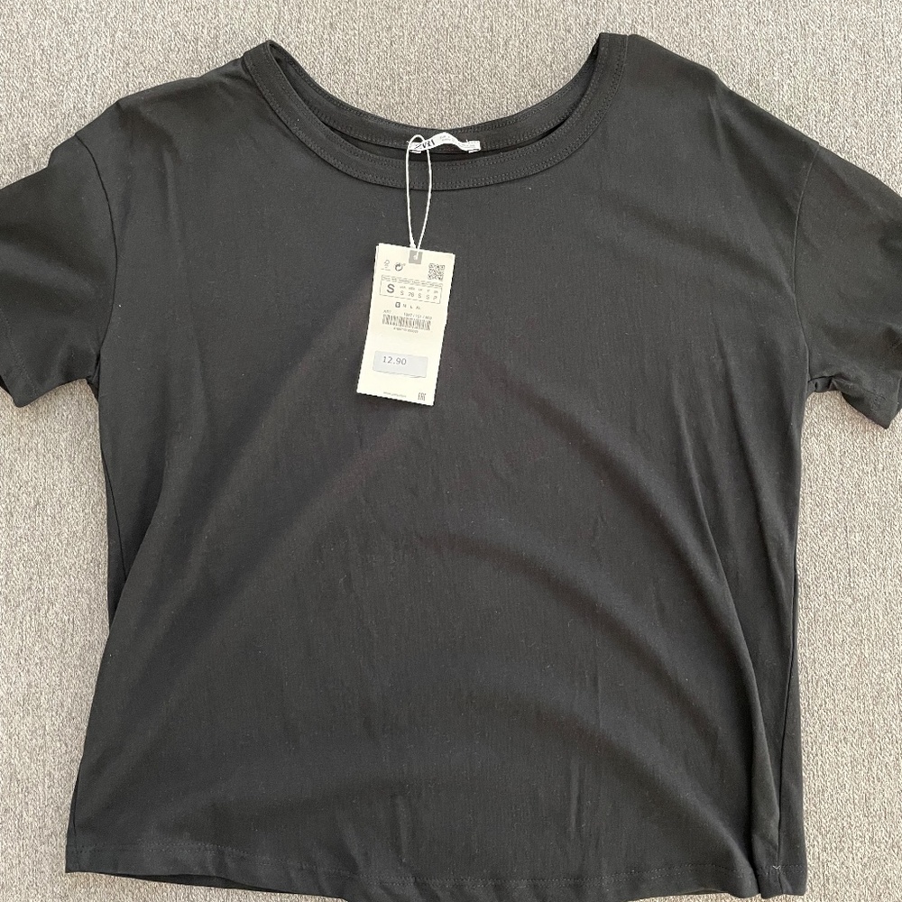 Zara Black Plain T-Shirt